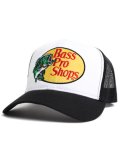 BASS PRO SHOPS EMBROIDERED LOGO MESH TRUCKER CAP BK/WH