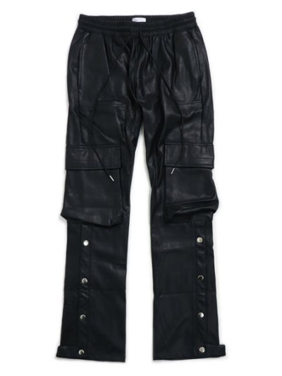 画像1: 【送料無料】EPTM. FAUX LEATHER SNAP FLARE PANT-BLACK