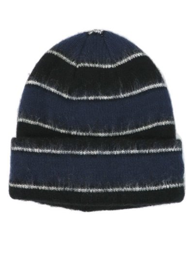 画像1: KANGOL FUZZY STRIPE BEANIE BLACK