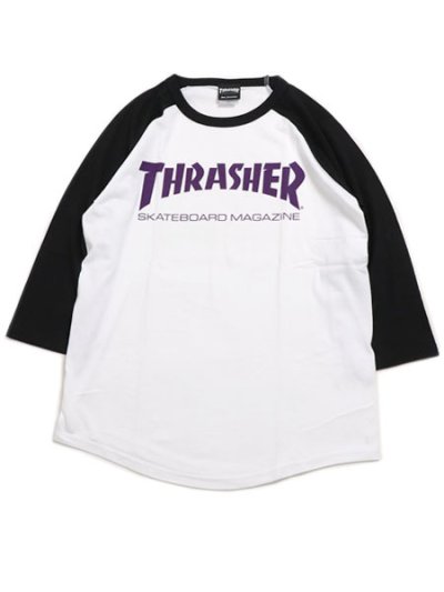 画像1: 【MEGA SALE】THRASHER MAG LOGO RAGLAN TEE WHITE/BLK/PURPLE