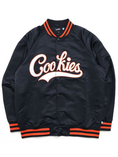 画像1: 【送料無料】COOKIES CLOTHING BASES LOADED SATIN VARSITY JACKET BLACK