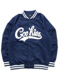 【送料無料】COOKIES CLOTHING BASES LOADED SATIN VARSITY JACKET NAVY