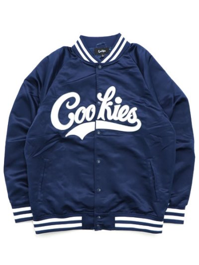 画像1: 【送料無料】COOKIES CLOTHING BASES LOADED SATIN VARSITY JACKET NAVY