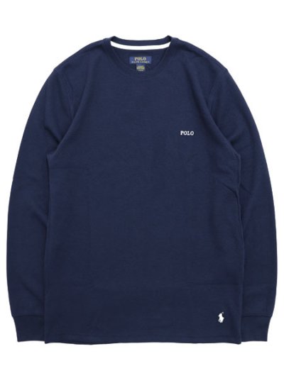 画像1: POLO RALPH LAUREN FOLDED WAFFLE L/S CREW CRUISE NAVY/WHITE