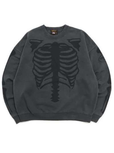 画像1: 【送料無料】VANSON PIGMENT DYED BONE CREW SWEAT BLACK/BLACK