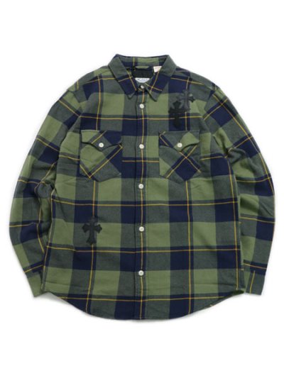 画像1: 【送料無料】ADVANCE LEVIS CHECK SHIRT CROSS LEATHER OLIVE GR