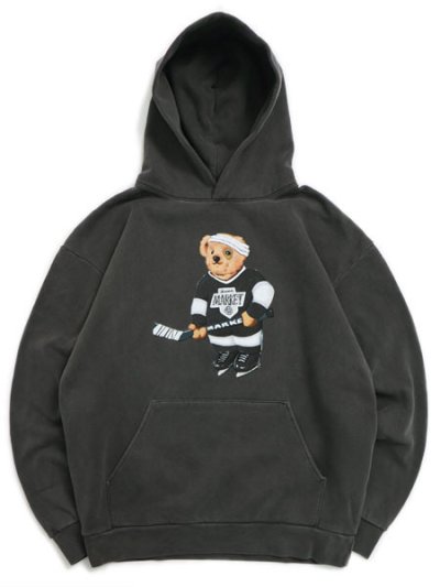 画像1: 【送料無料】MARKET HOCKEY BEAR HOODIE WASHED BLACK