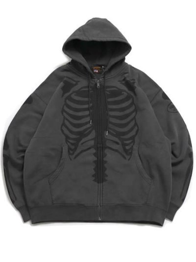 画像1: 【送料無料】VANSON PIGMENT DYED BONE ZIP UP HOODIE BLK/BLK