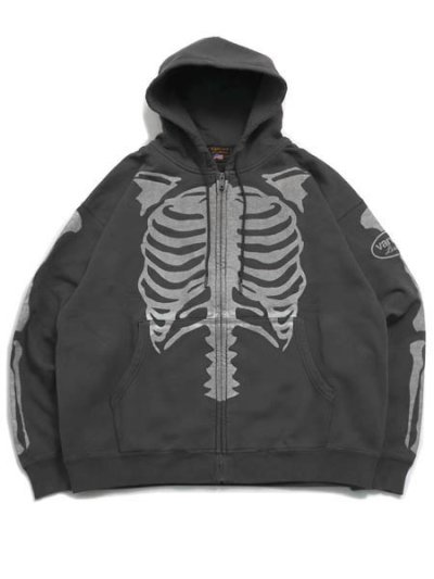 画像1: 【送料無料】VANSON PIGMENT DYED BONE ZIP UP HOODIE BLK/WHT