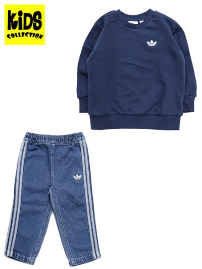 画像1: 【KIDS】ADIDAS KIDS DENIM CREW SET-MED BL DNM/NIGHT IND