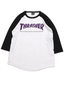 画像1: 【MEGA SALE】THRASHER MAG LOGO RAGLAN TEE WHITE/BLK/PURPLE (1)