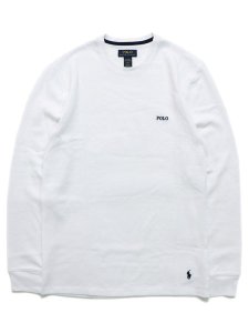 画像1: POLO RALPH LAUREN FOLDED WAFFLE L/S CREW WHITE/CRUISE NAVY (1)