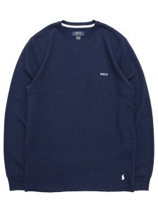 画像1: POLO RALPH LAUREN FOLDED WAFFLE L/S CREW CRUISE NAVY/WHITE (1)