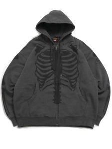 画像1: 【送料無料】VANSON PIGMENT DYED BONE ZIP UP HOODIE BLK/BLK (1)