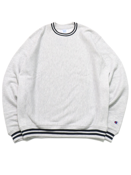 送料無料】CHAMPION RW STRIPED RIB CREW SILVER GREY/NAVY - FIVESTAR